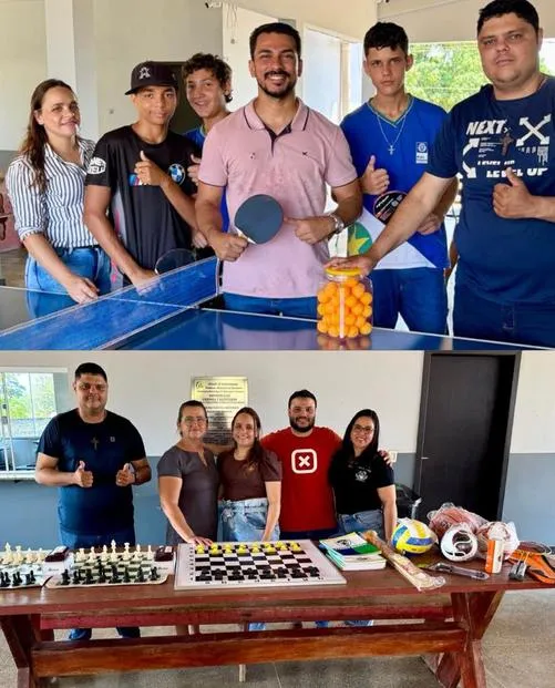 Entrega de mesa de pingue-pongue e tabuleiros na Comunidade Vila Nova.